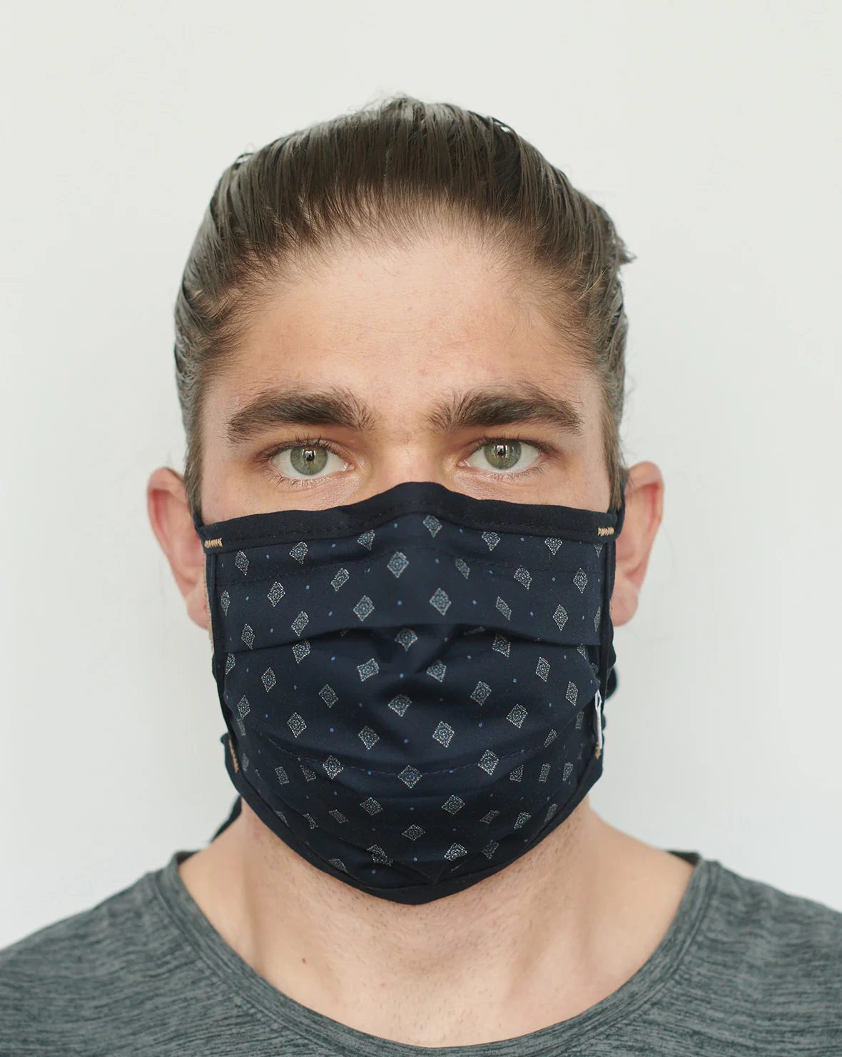 Cotton Mask w/ Ties - Indigo Foulard Pattern • Black Sliders - SALE - Image 3