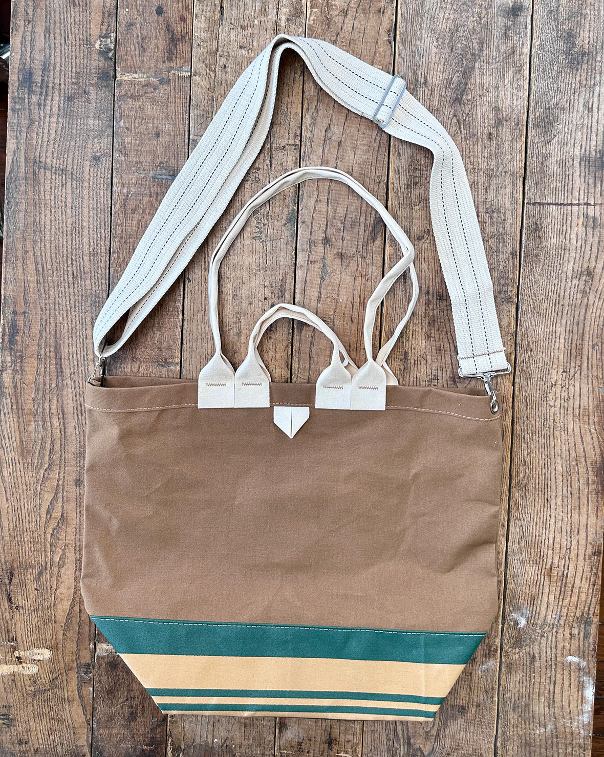 Market Tote in Waxed Canvas & Upcycled Awning - Image 3
