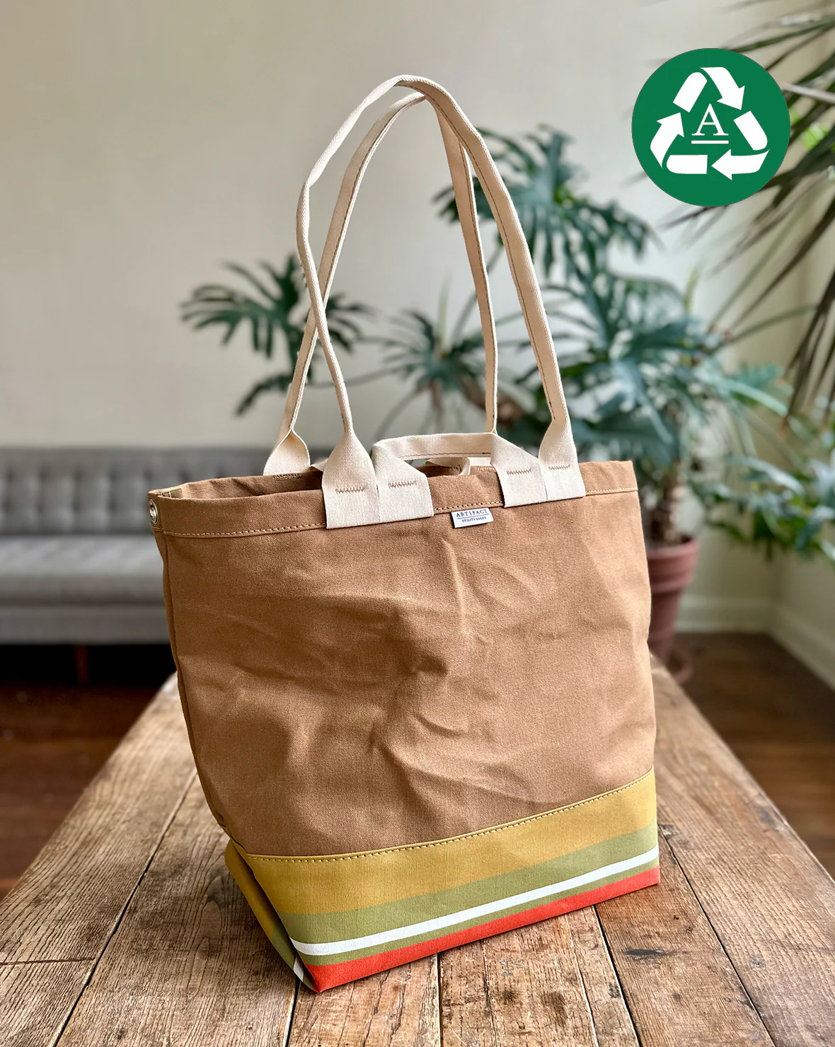 Market Tote in Waxed Canvas & Upcycled Awning - Image 4