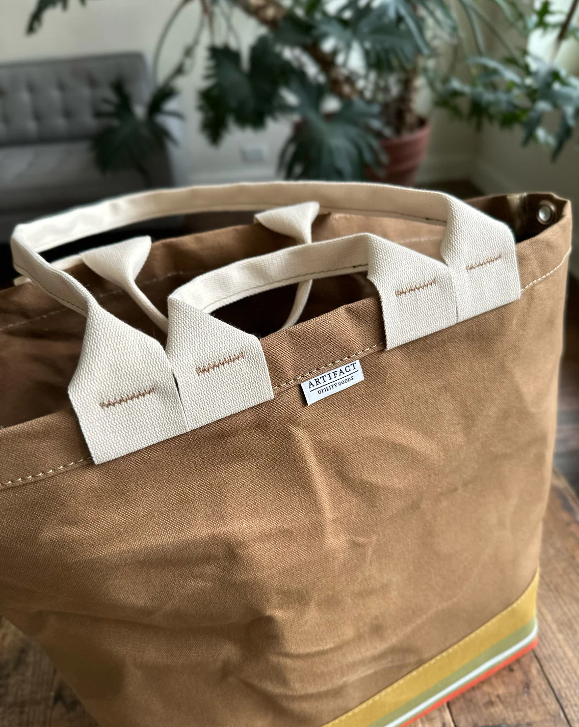 Market Tote in Waxed Canvas & Upcycled Awning - Image 5
